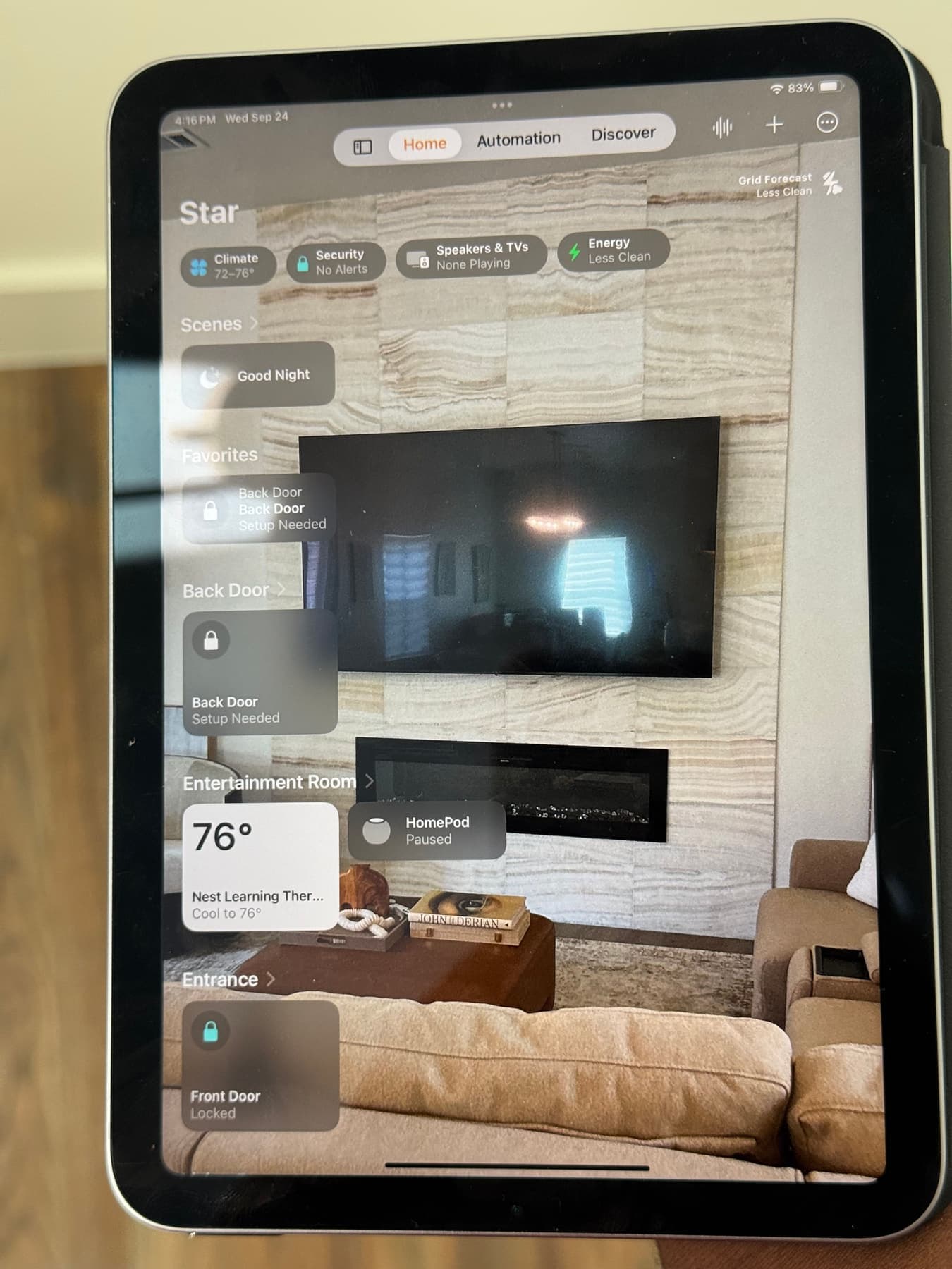 Apple Home app on an iPad controlling a Dallas smart home