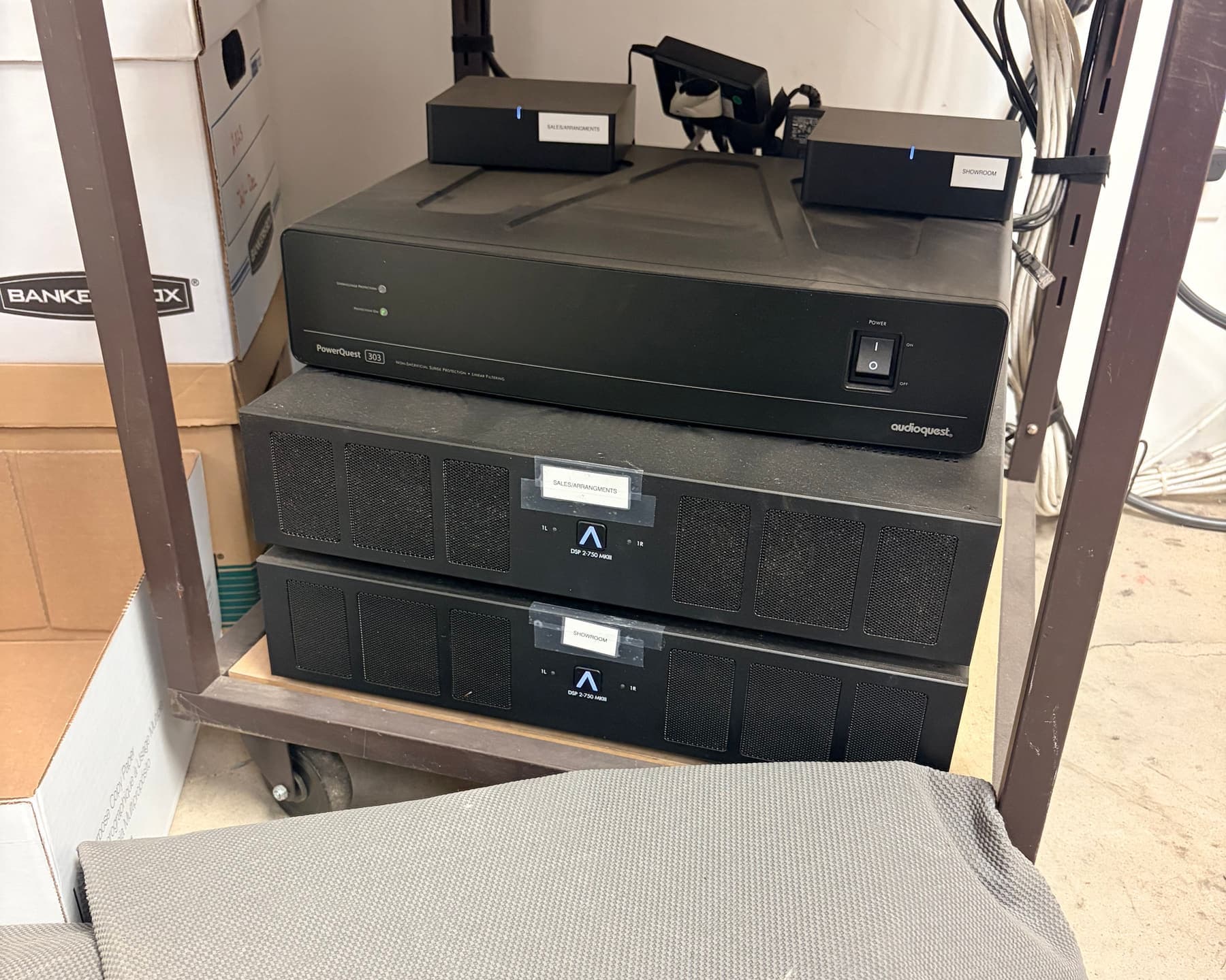 Multi-zone amplifier rack wired for whole-building audio in Dallas