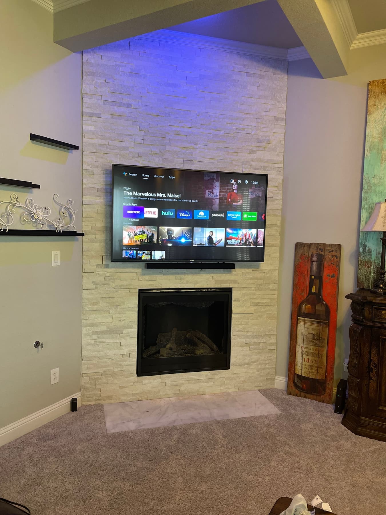 Sony and Soundbar on Stacked Stone