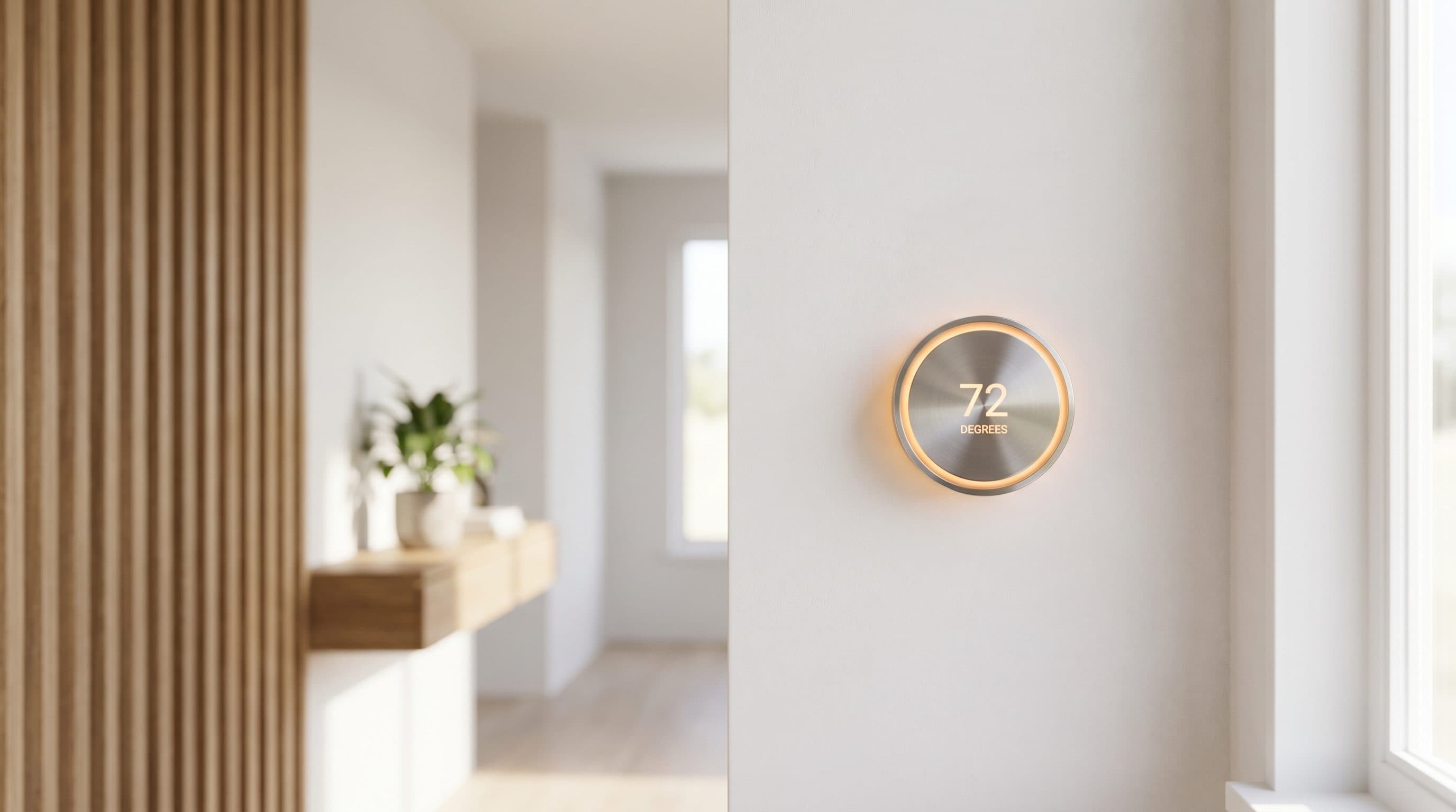 Smart thermostat installed on a wall in a Dallas home